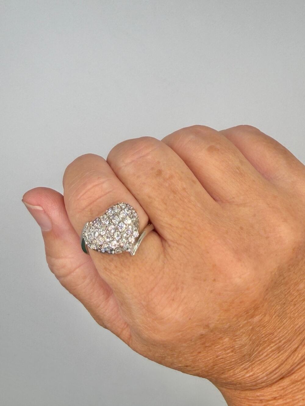 Sterling Silver 925 Pavé CZ Heart Ring Size 9.5 Statement Cocktail Y2K